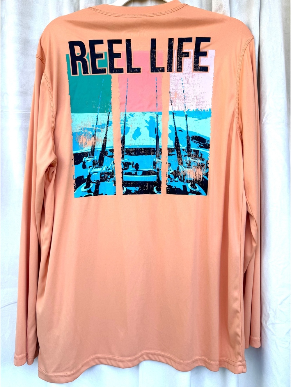 Reel Life Men's Long Sleeve Performance Shirt in Apricot, Size Large